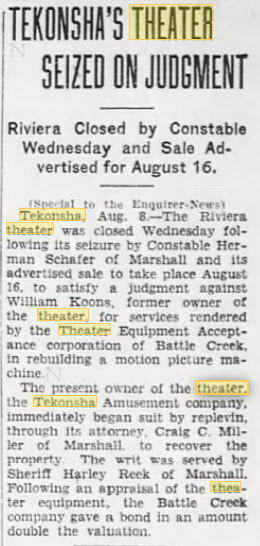 Riviera Theater - 08 Aug 1930 Article